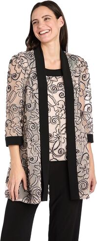 2 PC Floral 3D Embellished Pant Set W/Mock Top, Matching Jacket & Contrast Borders in Saudi Arabia