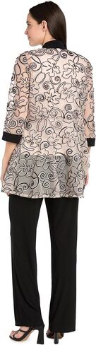 2 PC Floral 3D Embellished Pant Set W/Mock Top, Matching Jacket & Contrast Borders in Saudi Arabia
