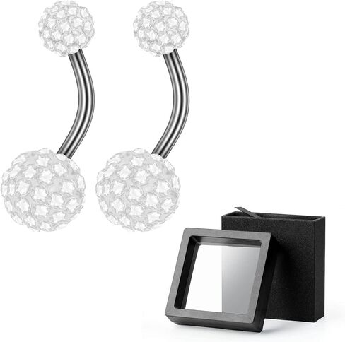 CABBE KALLO 2 قطعة 14G حلقة البطن الفولاذ المقاوم للصدأ حلقات زر البطن ديسكو الكرة السرة القضبان مطعمة أحجار الراين المنحنية الحدائد حلقات السرة ثقب المجوهرات مجموعة الهدايا (الأخضر) in Kuwait