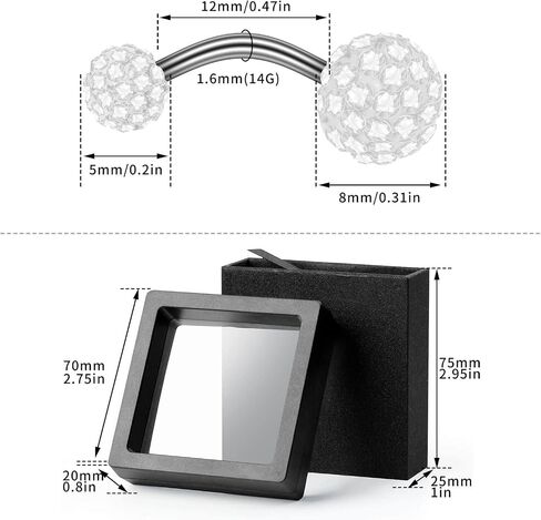 CABBE KALLO 2 قطعة 14G حلقة البطن الفولاذ المقاوم للصدأ حلقات زر البطن ديسكو الكرة السرة القضبان مطعمة أحجار الراين المنحنية الحدائد حلقات السرة ثقب المجوهرات مجموعة الهدايا (الأخضر) in Kuwait