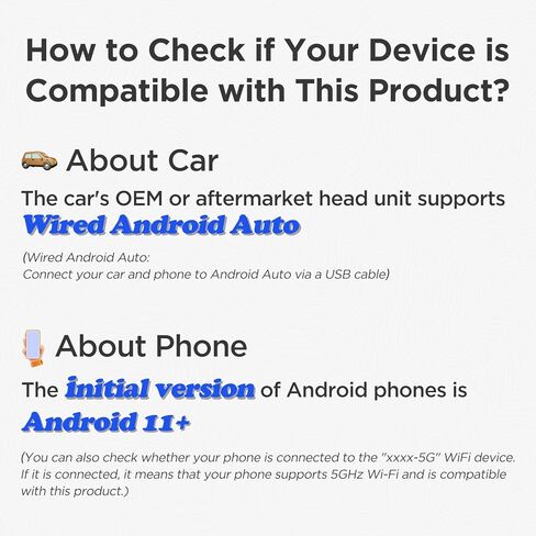 Android Auto Wireless Adapter for Car Small Android auto Dongle for OEM Factory Wired Android Auto Cars Easy Setup Quick Connection, BlackGary in Kuwait