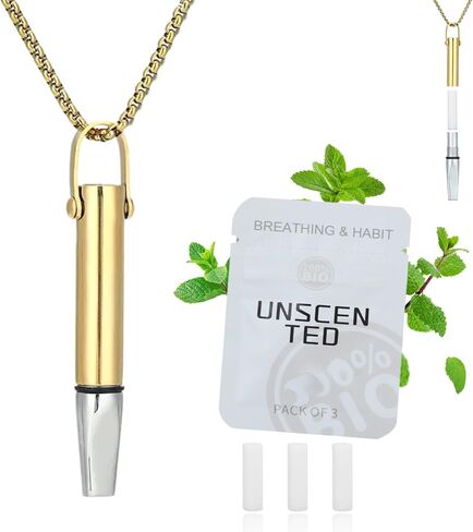 Quit Smoking Necklace and Quit Vaping Tool - Breathing Necklace with Filter Cotton for Mindful Breathing Training, Stainless Steel Focus Aid Includes Replaceable Unscented Cotton Filters in Saudi Arabia