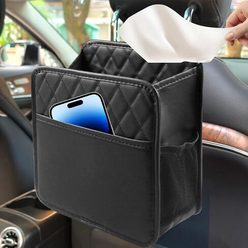 Mandark Car Seat Back Organizer, PU Leather Vehicle Backseat Hanging Storage Pocket, Multipurpose Auto Travel Essentials Accessories for Kids & Adults, Universal for Most Cars (Black) in Saudi Arabia
