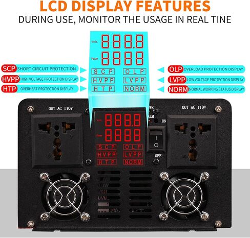Pure Sine Wave Power Inverters 3000W 12V DC to AC 110V Converter Peak Power 6000W Car Inverter with LED Display, One AC Outlets, One USB Port,Four Smart Fans, Suitable for RV, Camping,Etc. in Saudi Arabia
