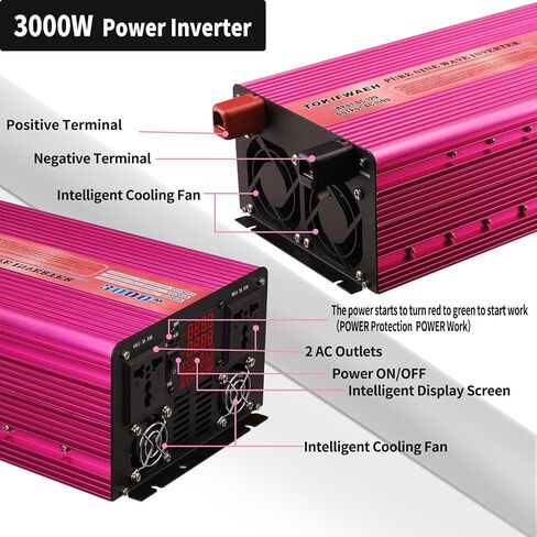 Pure Sine Wave Power Inverters 3000W 12V DC to AC 110V Converter Peak Power 6000W Car Inverter with LED Display, One AC Outlets, One USB Port,Four Smart Fans, Suitable for RV, Camping,Etc. in Saudi Arabia