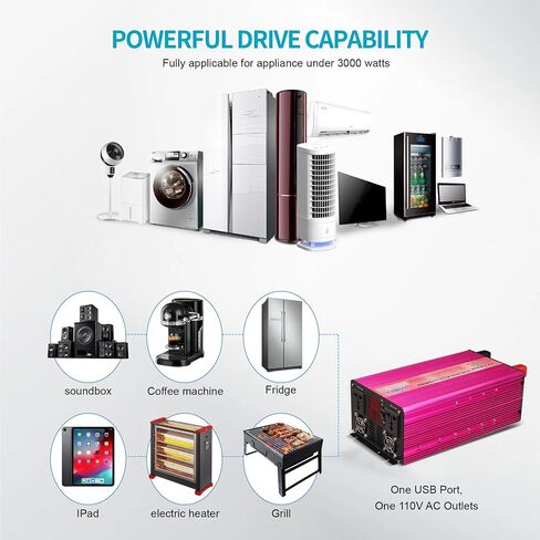 Pure Sine Wave Power Inverters 3000W 12V DC to AC 110V Converter Peak Power 6000W Car Inverter with LED Display, One AC Outlets, One USB Port,Four Smart Fans, Suitable for RV, Camping,Etc. in Saudi Arabia