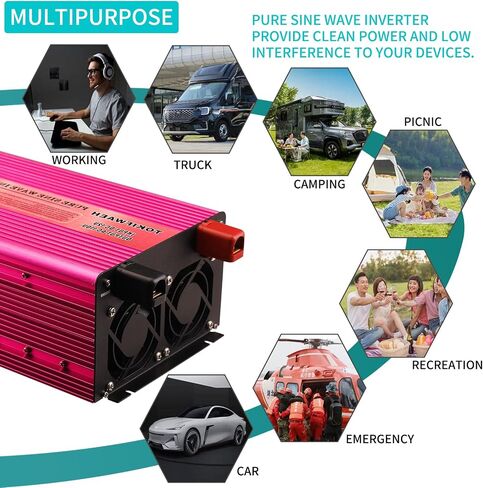 Pure Sine Wave Power Inverters 3000W 12V DC to AC 110V Converter Peak Power 6000W Car Inverter with LED Display, One AC Outlets, One USB Port,Four Smart Fans, Suitable for RV, Camping,Etc. in Saudi Arabia