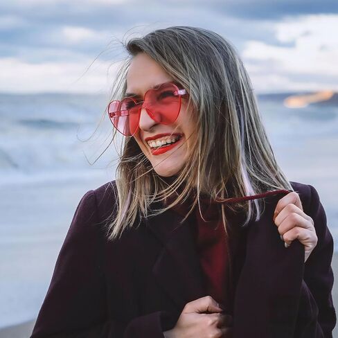 SUNOVELTIES 40 Pcs Heart Shaped Rimless Sunglasses Bulk Transparent Candy Color Glasses Colorful Party Eyewear for Women in Saudi Arabia