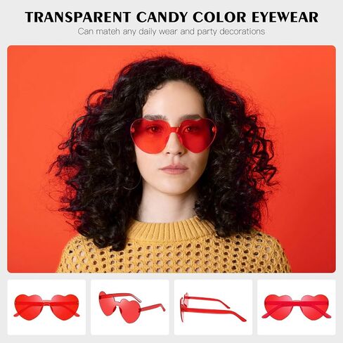 SUNOVELTIES 40 Pcs Heart Shaped Rimless Sunglasses Bulk Transparent Candy Color Glasses Colorful Party Eyewear for Women in Saudi Arabia