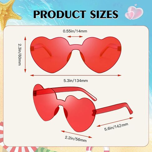 SUNOVELTIES 40 Pcs Heart Shaped Rimless Sunglasses Bulk Transparent Candy Color Glasses Colorful Party Eyewear for Women in Saudi Arabia