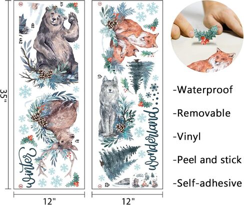 Mfault Winter Wonderland Woodland Animals Wall Decals Stickers, Forest Bear Wolf Fox Deer Decorations Bedroom Art, Christmas Pine Tree Pine Cone Red Berry Snowflake Home Kitchen Decor in Saudi Arabia