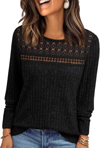 AUTOMET Womens Lace Long Sleeve Shirt Fall Top Fashion Dreesy Casual Tunic Sweaters Mesh Clothes Trendy Work Cute Outfits in Saudi Arabia