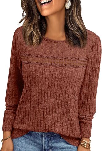 AUTOMET Womens Lace Long Sleeve Shirt Fall Top Fashion Dreesy Casual Tunic Sweaters Mesh Clothes Trendy Work Cute Outfits in Saudi Arabia
