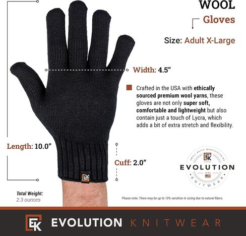 Evolution Knitwear Wool Knit Gloves - Made in the USA - Super Soft Merino Wool - X-Large in Saudi Arabia