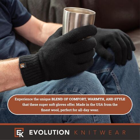 Evolution Knitwear Wool Knit Gloves - Made in the USA - Super Soft Merino Wool - X-Large in Saudi Arabia