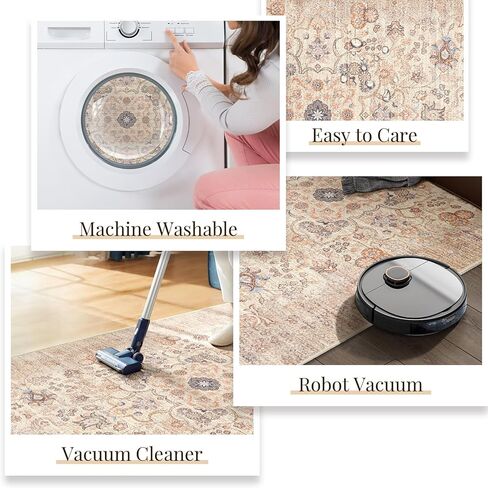 سجاد منطقة 5 × 7 قابل للغسل، سجادة بوهو لغرفة المعيشة وغرفة النوم والمطبخ، سجادة شرقية بوهيمية عتيقة كبيرة غير قابلة للانزلاق، بيج قديم in Kuwait