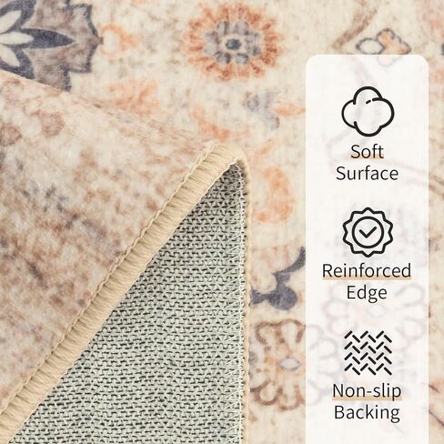 سجاد منطقة 5 × 7 قابل للغسل، سجادة بوهو لغرفة المعيشة وغرفة النوم والمطبخ، سجادة شرقية بوهيمية عتيقة كبيرة غير قابلة للانزلاق، بيج قديم in Kuwait