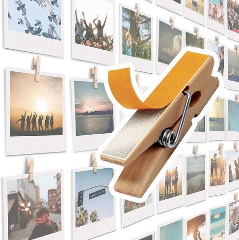 20 Pack Wood Photo Clips with Adhesive Layer for Wall, Art Holder, Photo Mood Wall, Picture Holder, Clip for Wall, Poster Hanger, Dorm Room Decor, Photos Display in Kuwait