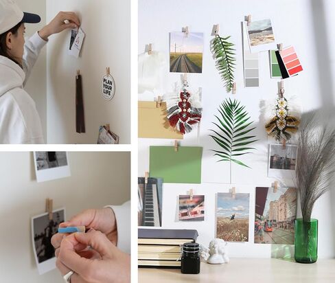 20 Pack Wood Photo Clips with Adhesive Layer for Wall, Art Holder, Photo Mood Wall, Picture Holder, Clip for Wall, Poster Hanger, Dorm Room Decor, Photos Display in Kuwait