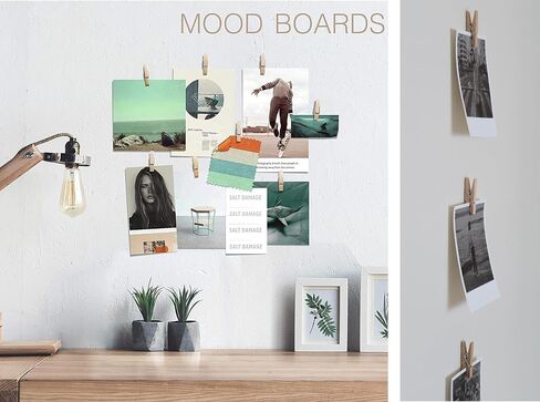 20 Pack Wood Photo Clips with Adhesive Layer for Wall, Art Holder, Photo Mood Wall, Picture Holder, Clip for Wall, Poster Hanger, Dorm Room Decor, Photos Display in Kuwait