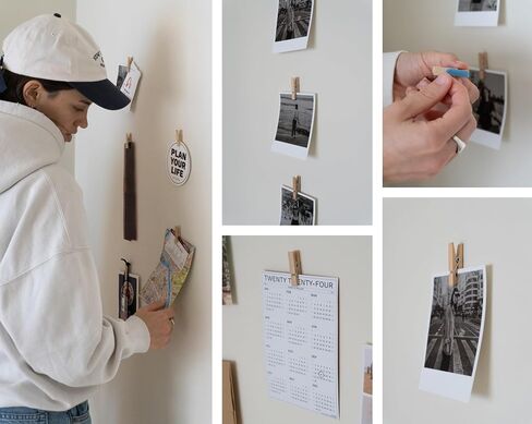 20 Pack Wood Photo Clips with Adhesive Layer for Wall, Art Holder, Photo Mood Wall, Picture Holder, Clip for Wall, Poster Hanger, Dorm Room Decor, Photos Display in Kuwait