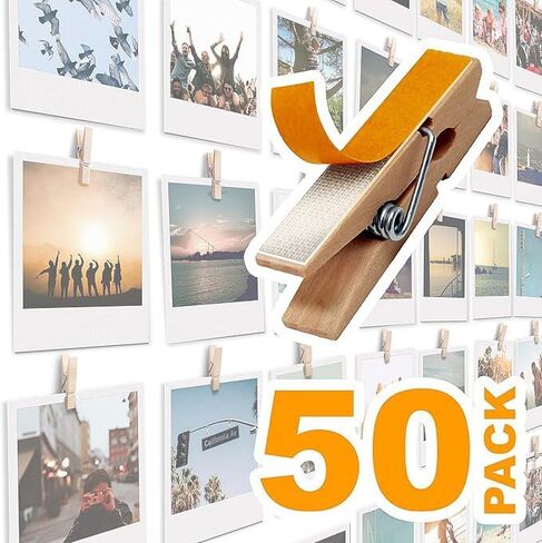 20 Pack Wood Photo Clips with Adhesive Layer for Wall, Art Holder, Photo Mood Wall, Picture Holder, Clip for Wall, Poster Hanger, Dorm Room Decor, Photos Display in Kuwait