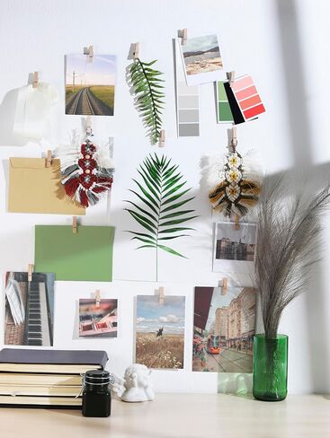 20 Pack Wood Photo Clips with Adhesive Layer for Wall, Art Holder, Photo Mood Wall, Picture Holder, Clip for Wall, Poster Hanger, Dorm Room Decor, Photos Display in Kuwait