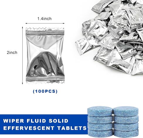 100 PCS Car Windshield Washer Fluid Tablets, Auto Window Glass Concentrated Tablets Cleaner for Clear Vision, Vehicle Windshield Wiper Fluid Cleaning Solid Effervescent in Saudi Arabia