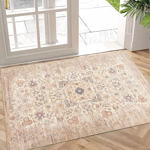 سجاد منطقة 5 × 7 قابل للغسل، سجادة بوهو لغرفة المعيشة وغرفة النوم والمطبخ، سجادة شرقية بوهيمية عتيقة كبيرة غير قابلة للانزلاق، بيج قديم in Kuwait