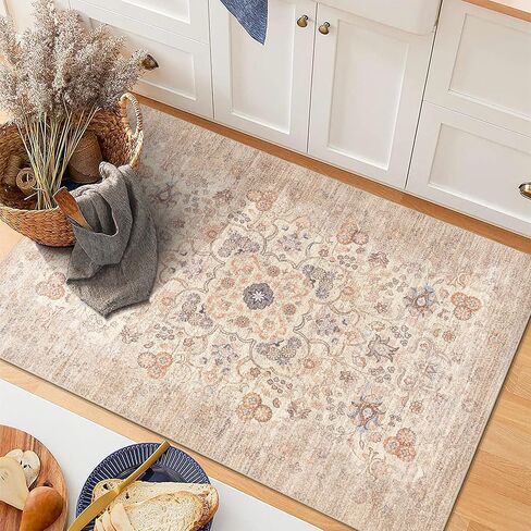 سجاد منطقة 5 × 7 قابل للغسل، سجادة بوهو لغرفة المعيشة وغرفة النوم والمطبخ، سجادة شرقية بوهيمية عتيقة كبيرة غير قابلة للانزلاق، بيج قديم in Kuwait