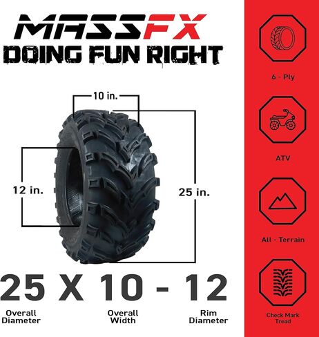مجموعة الإطارات الخلفية Massfx 25x10-12 (2) لجميع التضاريس (ATV) ، ومهاملة الأدوات المساعدة (UTV) ، ومركبات جنبًا in Kuwait