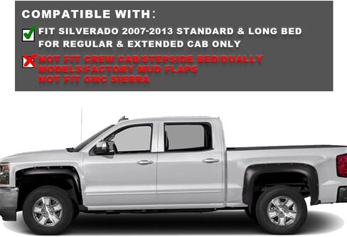 تغطية العجلة المرفقة من Cheda Fender Fender Flares ، متوافقة مع 2007-2013 Chevy Silverado 1500/2007-2014 Chevy Silverado 2500HD 3500HD Fleetside New Body Body 78 "/97.6" سرير طويل لا يناسب GMC Sierra in Kuwait