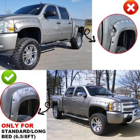 تغطية العجلة المرفقة من Cheda Fender Fender Flares ، متوافقة مع 2007-2013 Chevy Silverado 1500/2007-2014 Chevy Silverado 2500HD 3500HD Fleetside New Body Body 78 "/97.6" سرير طويل لا يناسب GMC Sierra in Kuwait