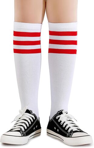 Henwarry Boys Girls Knee High Tube Socks Classical Stripes Cotton Soft Over the Calf Kids Tube Socks in Kuwait