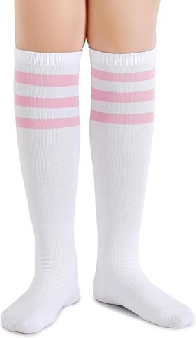 Henwarry Boys Girls Knee High Tube Socks Classical Stripes Cotton Soft Over the Calf Kids Tube Socks in Kuwait