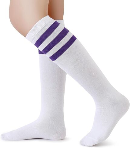 Henwarry Boys Girls Knee High Tube Socks Classical Stripes Cotton Soft Over the Calf Kids Tube Socks in Kuwait