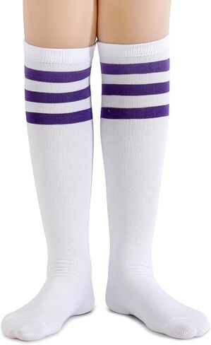 Henwarry Boys Girls Knee High Tube Socks Classical Stripes Cotton Soft Over the Calf Kids Tube Socks in Kuwait