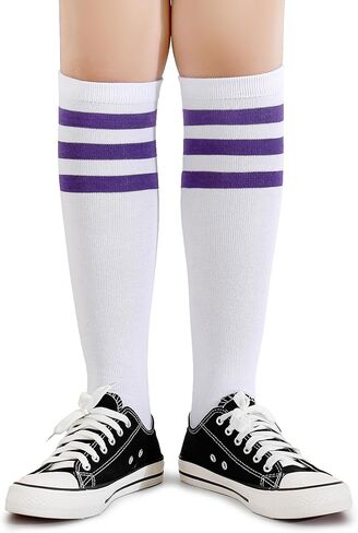 Henwarry Boys Girls Knee High Tube Socks Classical Stripes Cotton Soft Over the Calf Kids Tube Socks in Kuwait