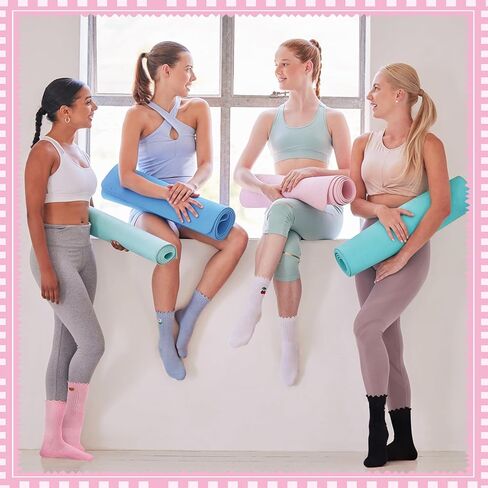 Jspupifip 4 Pairs Women Non-Slip Yoga Socks Cute Ruffle Grippy Socks for Pilates Barre Ballet Fitness Workout in Saudi Arabia