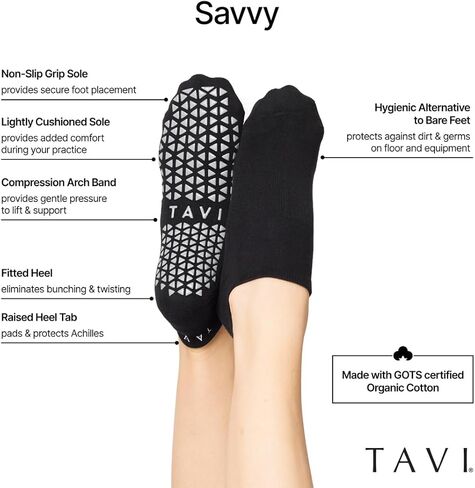 TAVI Savvy Pilates Socks - Grip Socks for Women with Non-Slip Grips, Heel Tab, Arch Support, Wear for Yoga, Barre in Saudi Arabia
