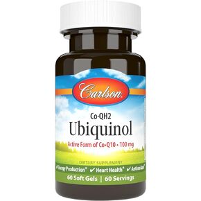 Carlson - Co-QH2 Ubiquinol, Active Form of Co-Q10-100 mg, Energy Production & Heart Health, Antioxidant, 60 Softgels