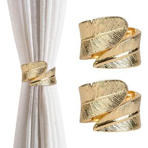 Gold Curtain Tiebacks Clips Window Treatments Tie Backs Holders for Home Office Decorative Rope Holdbacks Metal Feather Curtain Tiebacks for Living Room Coffee Shop (2 Pack)