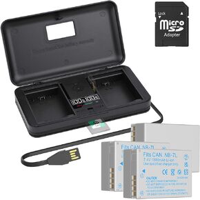 Replacement Camera Batteries, 3 Pack 1800mAh NB-7L NB 7L NB7L Rechargeable Battery and LCD USB Dual Charger for Canon PowerShot G10 G11 G12 SX30IS Camera