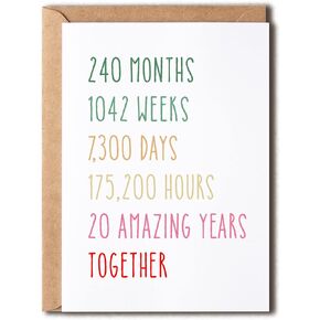 20Th Anniversary Card - Funny 20 Years Wedding Anniversary Card - Tenth Anniversary Card For Him Her - Gift Perfect For Husband Wife, 5 x 7 inches