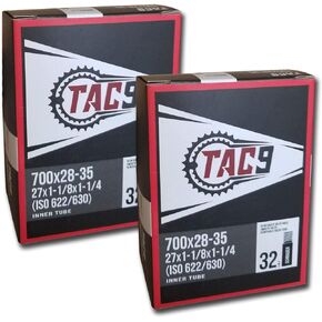 TAC-9 Bicycle Inner Tube, 700c x 28-35 (27 x 1-1/8-1-1/4) Regular Schrader Valve, 32mm (ISO/ETRTO 622/630) - One Pack or Two Pack Bundle Options