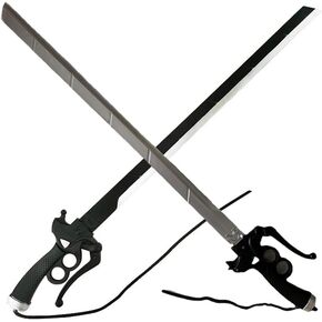 damdos Halloween Prop for 2Pcs Attack it Titan 37inch Shingeki Cosplay Sword Kyojin Swords Cosplay Xmas Birthday Gifts (1PCS Black+1PCS Slivers)