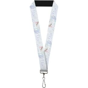 Buckle-Down Disney Lanyard, Frozen Elsa Snowflake Pose with Trees and Script Blues, Elastic
