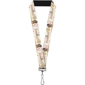 Lanyard Pocahotas and Meeko Compass Pose with Script and Leaves Beige