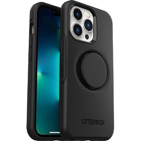 OtterBox iPhone 13 Pro Otter + Pop Symmetry Series Case - BLACK, integrated PopSockets PopGrip, slim, pocket-friendly, raised edges protect camera & screen