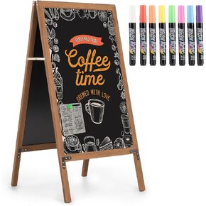 A Frame Chalkboard Sign, Rengue Chalkboard Sign Extra Large 20" x 40" with Chalk Marker, Standing Double-Sided Magnetic Sidewalk Chalkboard Easel Wooden, Display for Restaurant Cafe Shop Office
